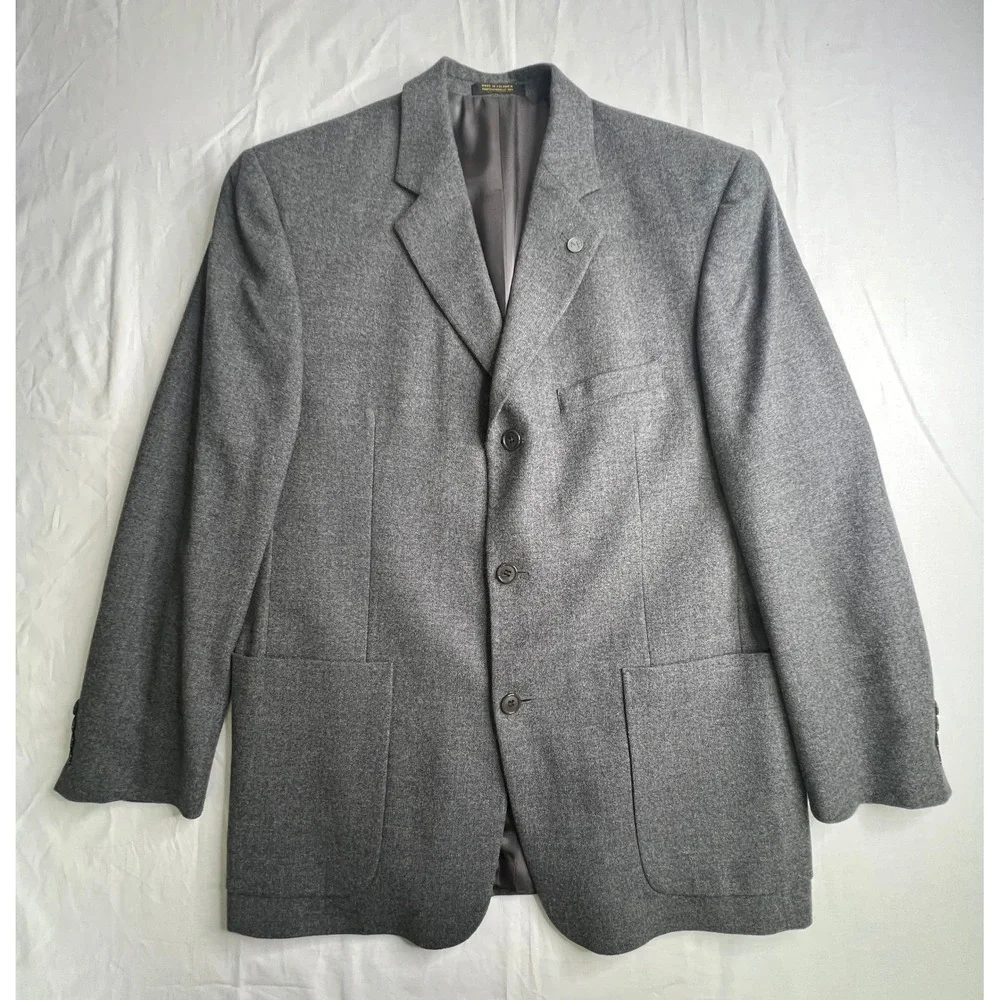 Andrew Fezza New York Gray Worsted Wool‎ Cashmere Blazer Mens 42R